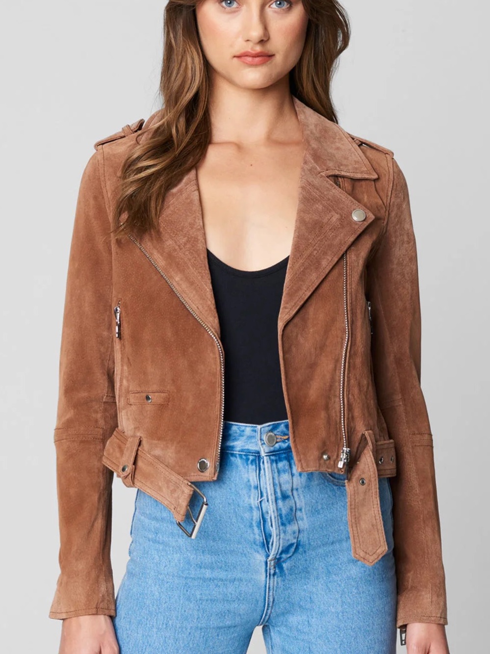 Blank NYC Suede belted Moto Jacket in coco Brown slightly cropped size L